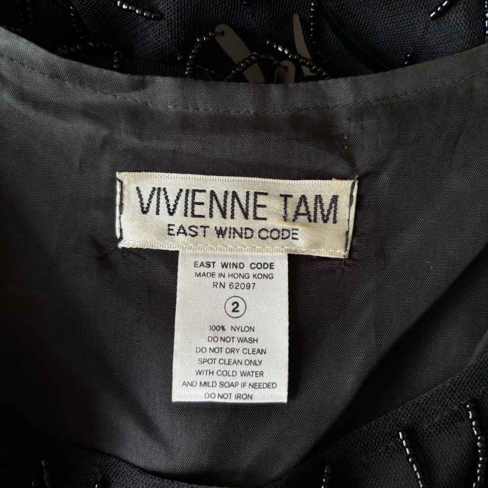 Vintage Vivienne Tam Beaded Paillette Fringe Dress Black Size 2 Flapper Art Deco - Picture 16 of 16